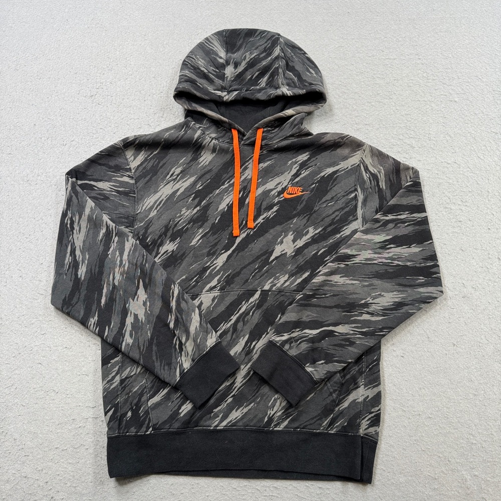 Nike Sportswear Hoodie Men's Small Gray Tiger Club Fleece Pullover Streetwear